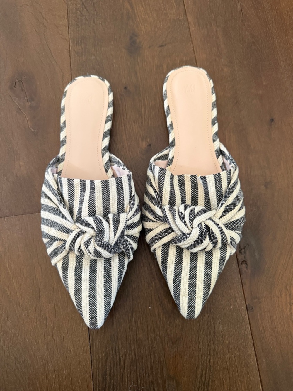 H&M Striped Knot-Front Pointed Mules - Black & Cream